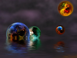 Floating balls water dark background - three ball free wallpaper