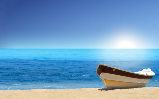 Boat beach sun ocean tranquil - the background and the ocean in the foreground free wallpaper