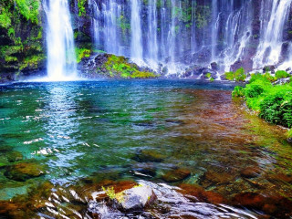 Waterfall clear blue water green - impressionist free wallpaper