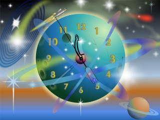 Space clock planet stars rocket - cybernetic free wallpaper
