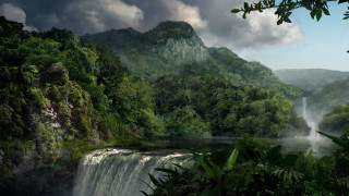 Waterfall forest nature scenery beautiful - a waterfall in the middle of a forest free wallpaper