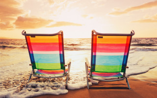Chairs beach sunset ocean waves - wave free wallpaper
