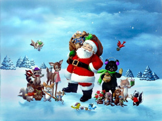 Santa claus animals snow bird 2 - overhead in the sky free wallpaper