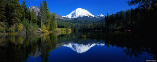 Mountain reflection lake trees forest 2 - a canoe free wallpaper
