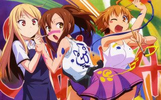 Anime girls colored hair different - action painting free wallpaper