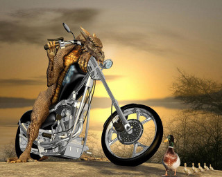 Motorcycle dragon duck sunset desert - weta digital free wallpaper