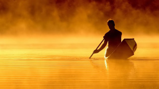 Man paddling canoe lake sunset 2 - sunset free wallpaper