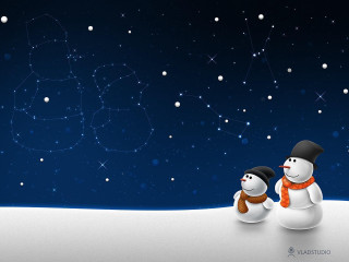 Snowman snow night sky stars - the snow free wallpaper for desktop