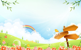 Rainbow wooden sign grass flowers - in the grass free wallpaper