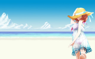 Woman hat beach ocean suitcase - a woman in a hat free wallpaper