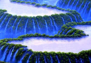 Waterfall river trees painting nature - christo free wallpaper