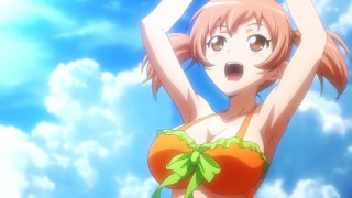 Woman bikini sky arms up - her free wallpaper