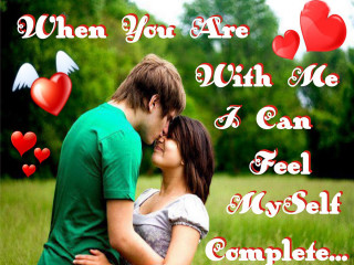 Couple kissing field hearts words - romantic free wallpaper