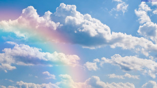 Rainbow clouds plane cityscape sunset - a rainbow in the sky free wallpaper