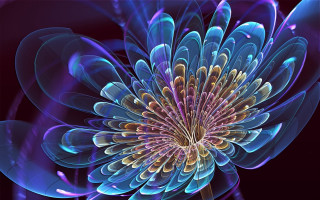 Blue flower purple center fractals - smaller free wallpaper