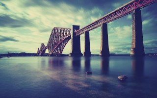 Bridge water sky clouds rocks - the water below free wallpaper