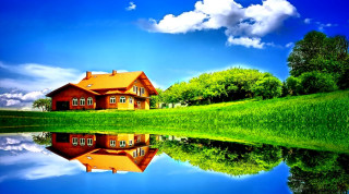 House reflection lake greenfield trees - the water of a lake free wallpaper