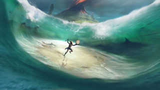 Person surfboard wave mountain background - cliff childs free wallpaper