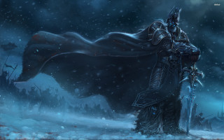 Snowy man sword bear aurora - full free wallpaper