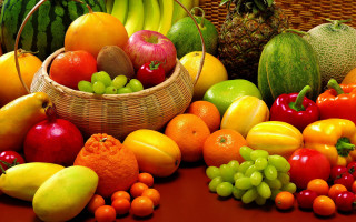 Basket fruit vegetables stilllife neoplasticism - apple free wallpaper