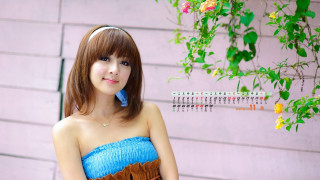 Woman blue dress pink wall - high detail 8 k free wallpaper