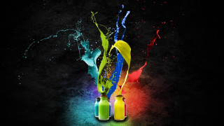 Bottles paint splash black background - paint free wallpaper