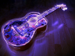Guitar stickers wooden floor purple - sticker free wallpaper