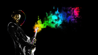 Man black suit rainbow smoke - holding free wallpaper