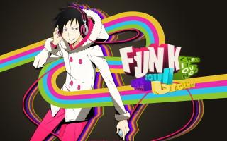 Man headphones pinkdress colorful background - outer free wallpaper