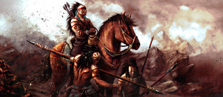 Man horse spear rider painting - a spear free wallpaper