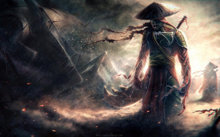 Man hat dress smoke debris - a ship in the background free wallpaper