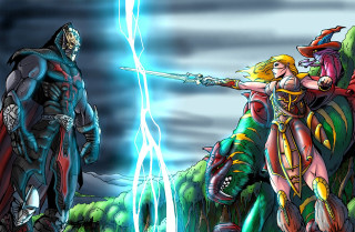 Knight demon fight monster sword - their hand and a woman holding free wallpaper