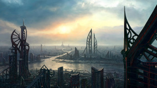 City river tall buildings cloudy - cloudy free wallpaper