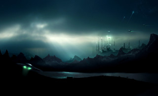 Dark landscape boat water light - a dark landscape free wallpaper