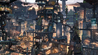 Futuristic city night lights people - a futuristic city free wallpaper