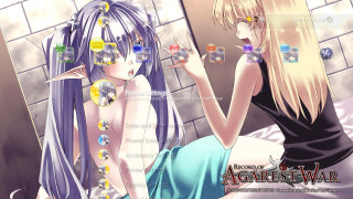 Anime girls sitting bed back - their back free wallpaper
