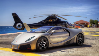 Silver car helicopter runway ocean - a helicopter free wallpaper