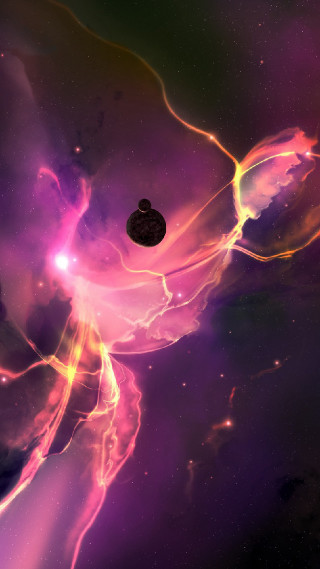 Space purple stars black object - a detailed matte painting free wallpaper
