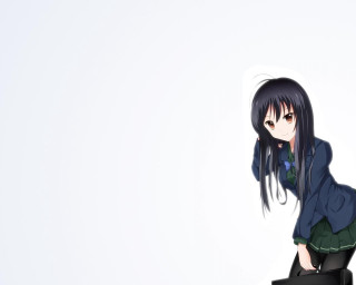 Girl black hair blue jacket - a white wall free wallpaper