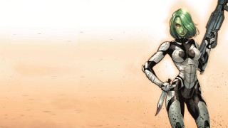 Futuristic woman suit gun knife 2 - a gun and a knife free wallpaper
