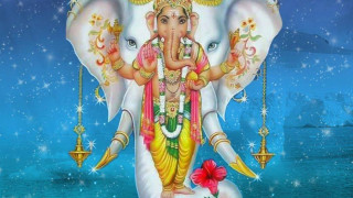 Ganesha flower blue background stars - head free wallpaper