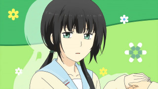 Girl blue eyes flower field - black hair free wallpaper