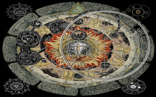 Drawing clock face surrounded by - occult free wallpaper