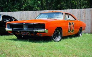 Orange muscle car black car - western free wallpaper