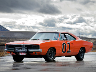 Orange muscle car wet road 2 - a number free wallpaper