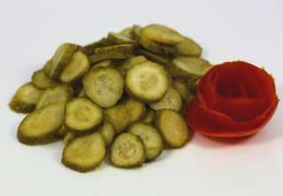 Sliced cucumbers red flower white - product photo free wallpaper