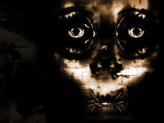 Creepy face big eyes scary - grungy free wallpaper
