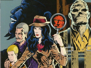 Comic cover woman magnifying glass - a group of zombies free wallpaper