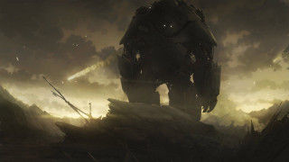 Giant robot field grass sky 2 - a giant robot free wallpaper