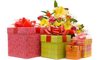 Colorful wrapped presents white surface - a white surface free wallpaper